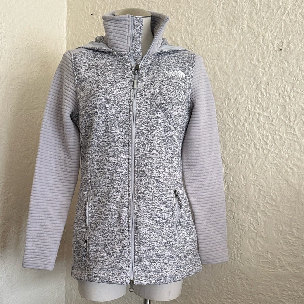 The North Face Indi Fleece Hooded Jacket Light Gray Small - Picture 2 of 10